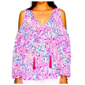 LILLY PULITZER • Coco Coral Crab • FINCH SILK COLD SHOULDER TOP